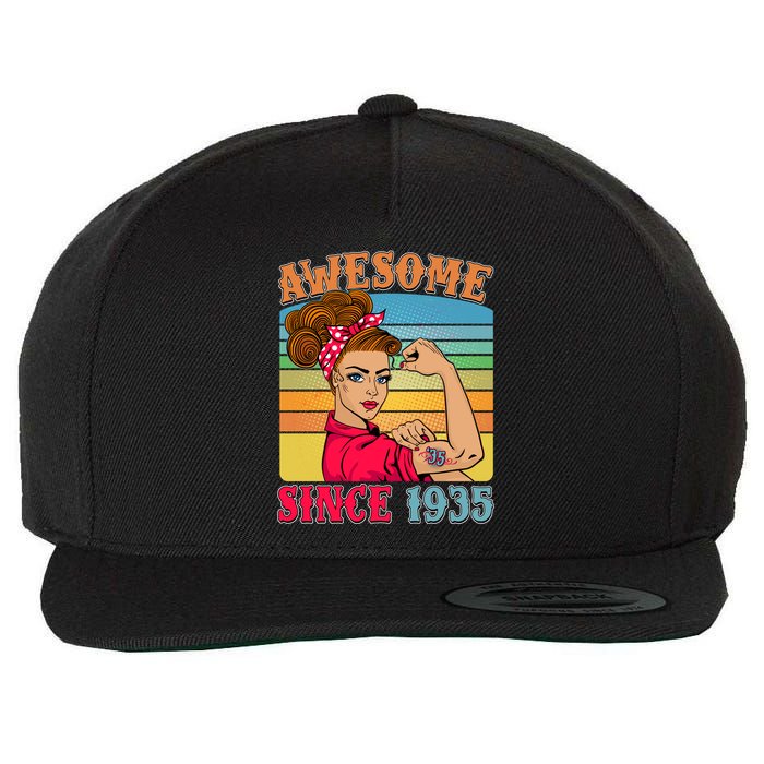 Awesome Since 1935 90th Birthday Messy Bun Rosie The Riveter Wool Snapback Cap