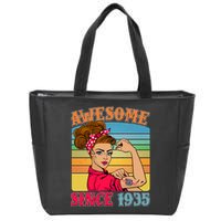 Awesome Since 1935 90th Birthday Messy Bun Rosie The Riveter Zip Tote Bag