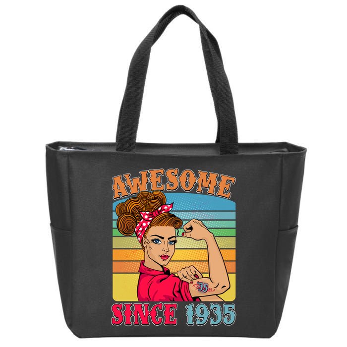 Awesome Since 1935 90th Birthday Messy Bun Rosie The Riveter Zip Tote Bag