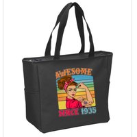 Awesome Since 1935 90th Birthday Messy Bun Rosie The Riveter Zip Tote Bag
