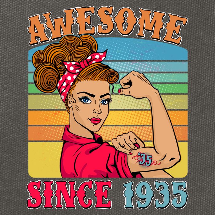 Awesome Since 1935 90th Birthday Messy Bun Rosie The Riveter Cotton Canvas Backpack