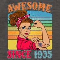 Awesome Since 1935 90th Birthday Messy Bun Rosie The Riveter Vector Backpack