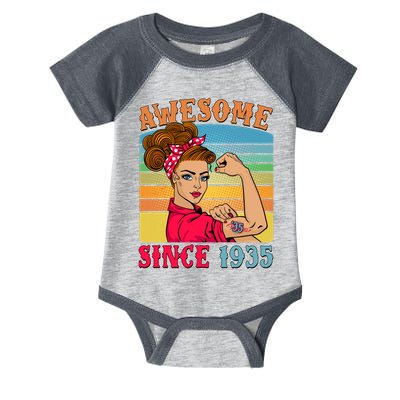 Awesome Since 1935 90th Birthday Messy Bun Rosie The Riveter Infant Baby Jersey Bodysuit
