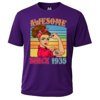 Awesome Since 1935 90th Birthday Messy Bun Rosie The Riveter Performance Shirt