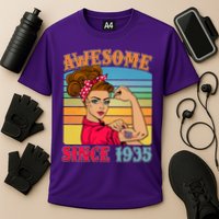 Awesome Since 1935 90th Birthday Messy Bun Rosie The Riveter Performance Shirt