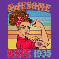 Awesome Since 1935 90th Birthday Messy Bun Rosie The Riveter Performance Shirt