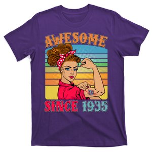 Awesome Since 1935 90th Birthday Messy Bun Rosie The Riveter T-Shirt