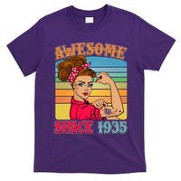 Awesome Since 1935 90th Birthday Messy Bun Rosie The Riveter T-Shirt