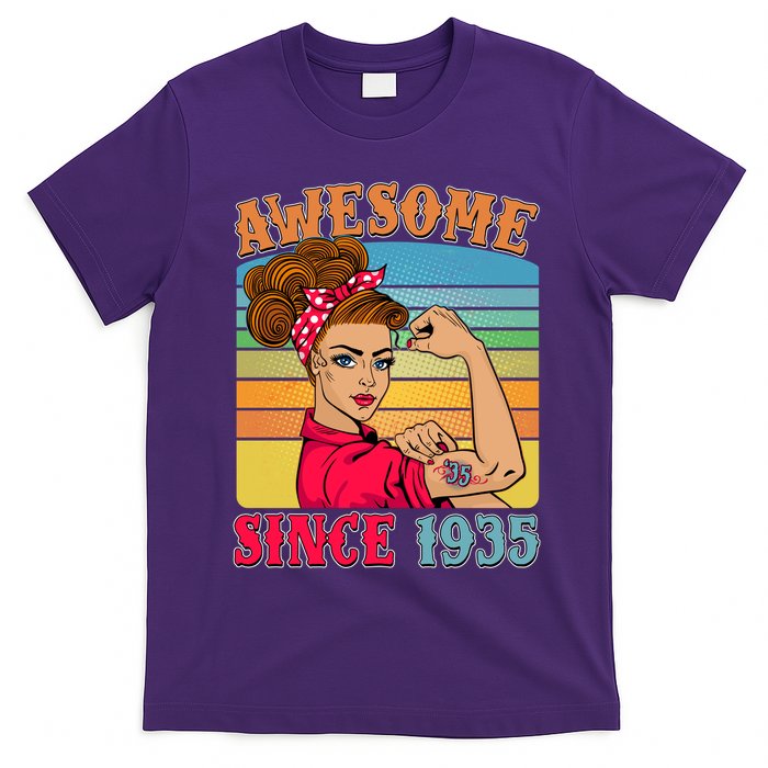 Awesome Since 1935 90th Birthday Messy Bun Rosie The Riveter T-Shirt