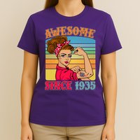 Awesome Since 1935 90th Birthday Messy Bun Rosie The Riveter T-Shirt
