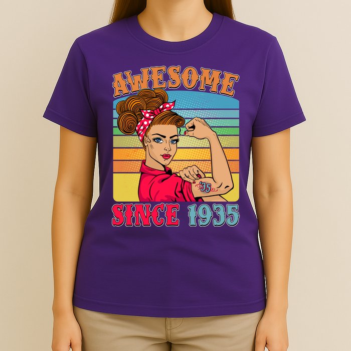 Awesome Since 1935 90th Birthday Messy Bun Rosie The Riveter T-Shirt