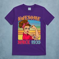 Awesome Since 1935 90th Birthday Messy Bun Rosie The Riveter T-Shirt