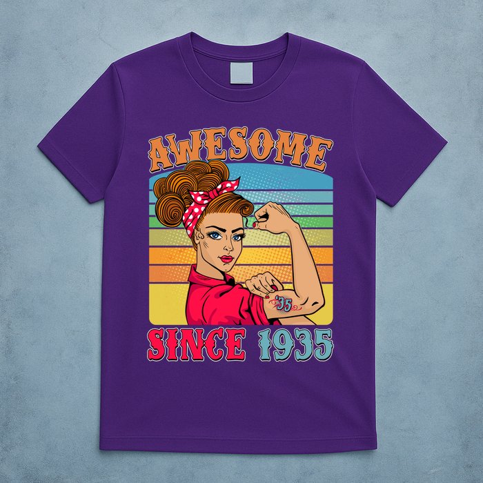 Awesome Since 1935 90th Birthday Messy Bun Rosie The Riveter T-Shirt