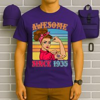 Awesome Since 1935 90th Birthday Messy Bun Rosie The Riveter T-Shirt