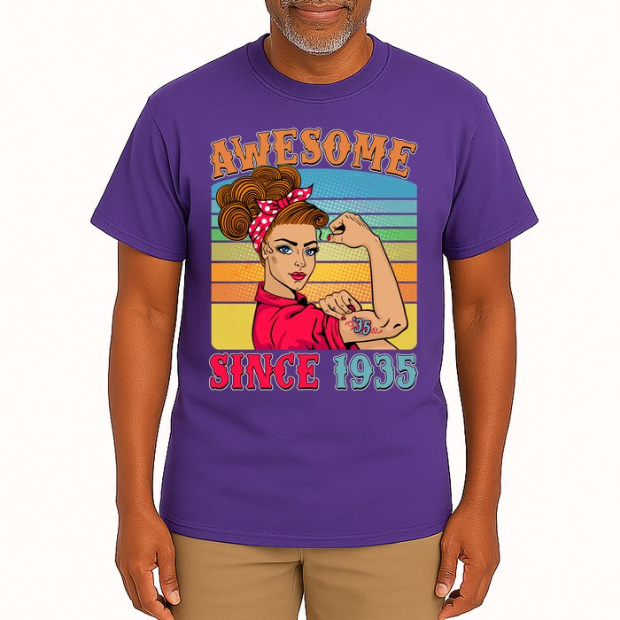 Awesome Since 1935 90th Birthday Messy Bun Rosie The Riveter Tall T-Shirt