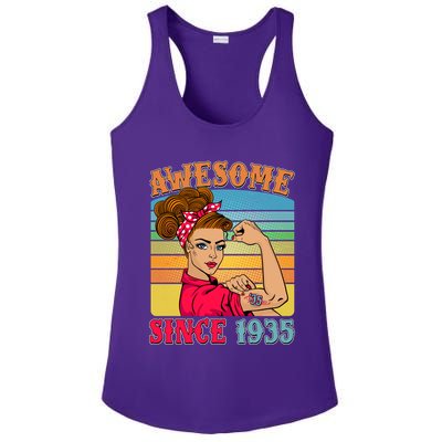 Awesome Since 1935 90th Birthday Messy Bun Rosie The Riveter Ladies PosiCharge Competitor Racerback Tank