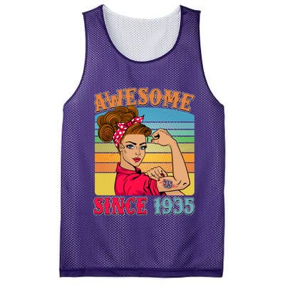 Awesome Since 1935 90th Birthday Messy Bun Rosie The Riveter Mesh Reversible Basketball Jersey Tank