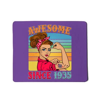 Awesome Since 1935 90th Birthday Messy Bun Rosie The Riveter Mousepad