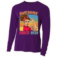 Awesome Since 1935 90th Birthday Messy Bun Rosie The Riveter Cooling Performance Long Sleeve Crew