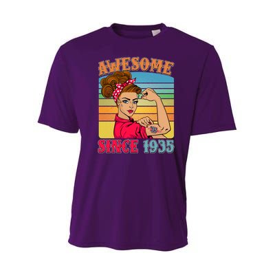 Awesome Since 1935 90th Birthday Messy Bun Rosie The Riveter Youth Performance Sprint T-Shirt