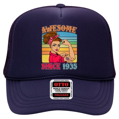 Awesome Since 1935 90th Birthday Messy Bun Rosie The Riveter Trucker Hat