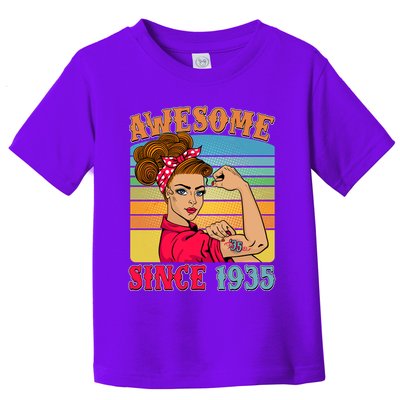 Awesome Since 1935 90th Birthday Messy Bun Rosie The Riveter Toddler T-Shirt