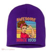 Awesome Since 1935 90th Birthday Messy Bun Rosie The Riveter Short Acrylic Beanie