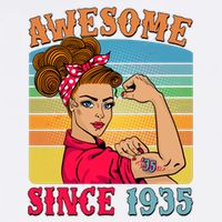 Awesome Since 1935 90th Birthday Messy Bun Rosie The Riveter Garment-Dyed Sweatshirt