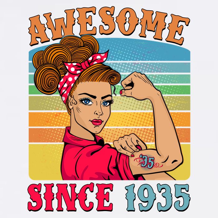 Awesome Since 1935 90th Birthday Messy Bun Rosie The Riveter Garment-Dyed Sweatshirt