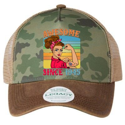 Awesome Since 1945 80th Birthday Messy Bun Rosie The Riveter Legacy Tie Dye Trucker Hat