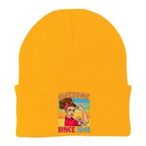 Awesome Since 1945 80th Birthday Messy Bun Rosie The Riveter Knit Cap Winter Beanie