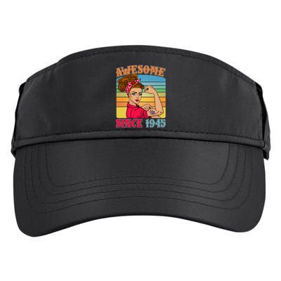 Awesome Since 1945 80th Birthday Messy Bun Rosie The Riveter Adult Drive Performance Visor
