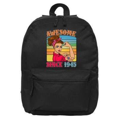 Awesome Since 1945 80th Birthday Messy Bun Rosie The Riveter 16 in Basic Backpack