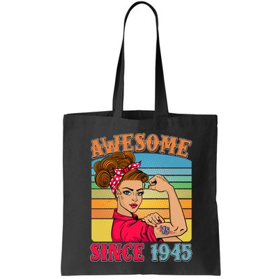 Awesome Since 1945 80th Birthday Messy Bun Rosie The Riveter Bag