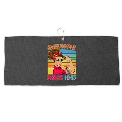 Awesome Since 1945 80th Birthday Messy Bun Rosie The Riveter Large Microfiber Waffle Golf Towel