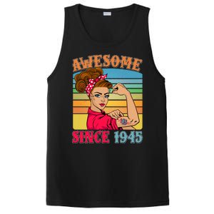 Awesome Since 1945 80th Birthday Messy Bun Rosie The Riveter PosiCharge Competitor Tank