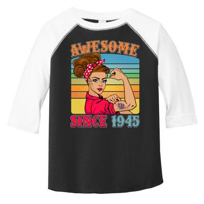 Awesome Since 1945 80th Birthday Messy Bun Rosie The Riveter Toddler Fine Jersey T-Shirt