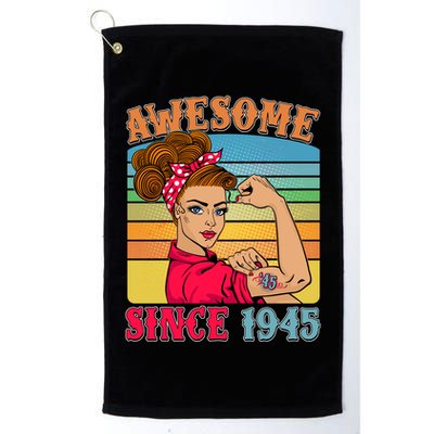 Awesome Since 1945 80th Birthday Messy Bun Rosie The Riveter Golf Towel