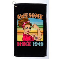 Awesome Since 1945 80th Birthday Messy Bun Rosie The Riveter Golf Towel