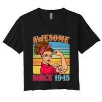 Awesome Since 1945 80th Birthday Messy Bun Rosie The Riveter Crop Top