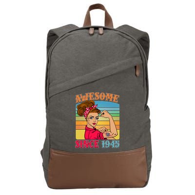 Awesome Since 1945 80th Birthday Messy Bun Rosie The Riveter Cotton Canvas Backpack