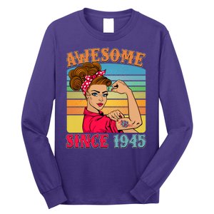 Awesome Since 1945 80th Birthday Messy Bun Rosie The Riveter Long Sleeve Shirt