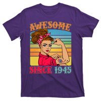 Awesome Since 1945 80th Birthday Messy Bun Rosie The Riveter T-Shirt