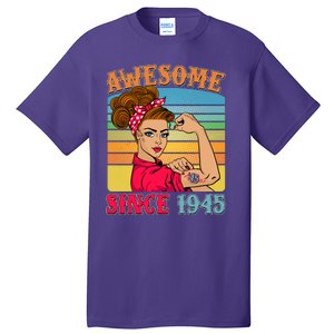 Awesome Since 1945 80th Birthday Messy Bun Rosie The Riveter Tall T-Shirt