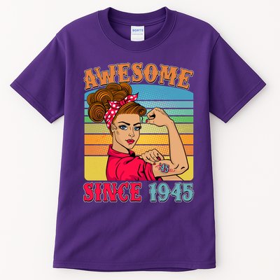 Awesome Since 1945 80th Birthday Messy Bun Rosie The Riveter Tall T-Shirt
