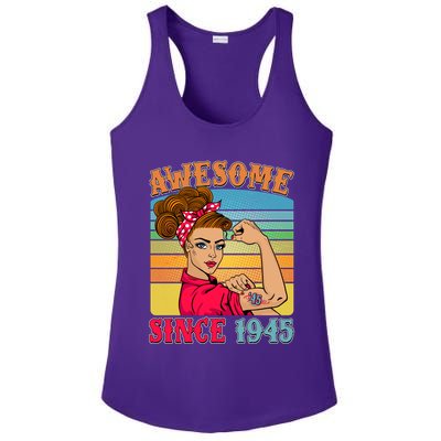 Awesome Since 1945 80th Birthday Messy Bun Rosie The Riveter Ladies PosiCharge Competitor Racerback Tank