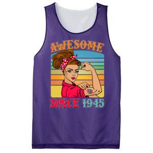 Awesome Since 1945 80th Birthday Messy Bun Rosie The Riveter Mesh Reversible Basketball Jersey Tank