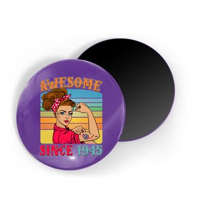 Awesome Since 1945 80th Birthday Messy Bun Rosie The Riveter Magnet