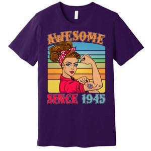 Awesome Since 1945 80th Birthday Messy Bun Rosie The Riveter Premium T-Shirt