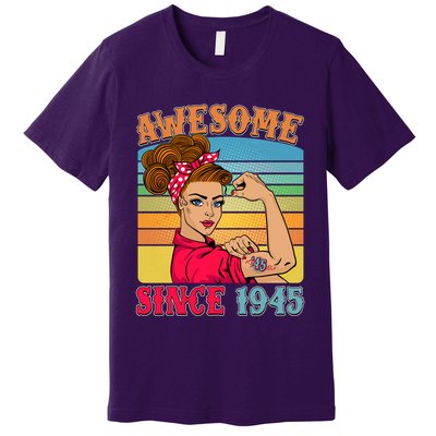 Awesome Since 1945 80th Birthday Messy Bun Rosie The Riveter Premium T-Shirt